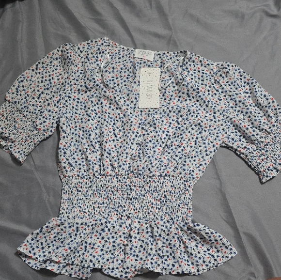 Sienna Sky Blue Floral Smocked Blouse - Picture 1 of 6